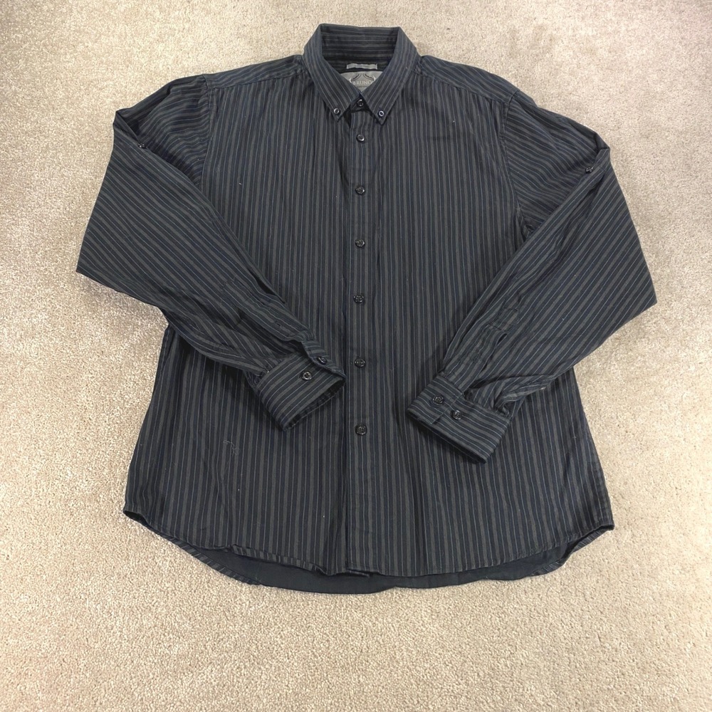 Bruno New York Button Down Shirt Mens Large Black Striped Stretch Long Sleeve